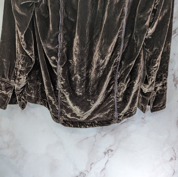 Free People Top Womens XS Brown Crushed Velvet Button Up We The Free Marianne - Picture 9 of 15